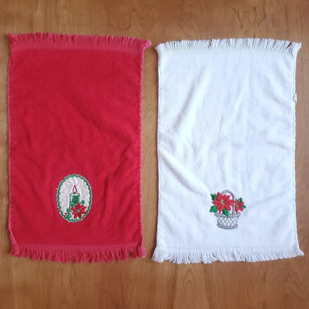 Vintage Lot of 4 Christmas Hand Dish Kitchen Terry Cloth Towels Made in USA